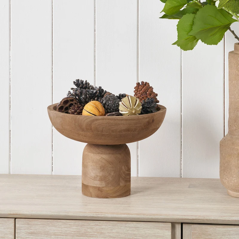 Natural Handcarved Mango Wood Bowl with Raised Base