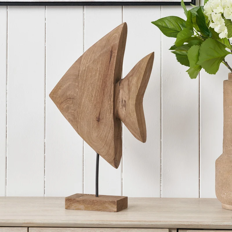 Natural Handcarved Mango Wood Altum Angelfish Ornament