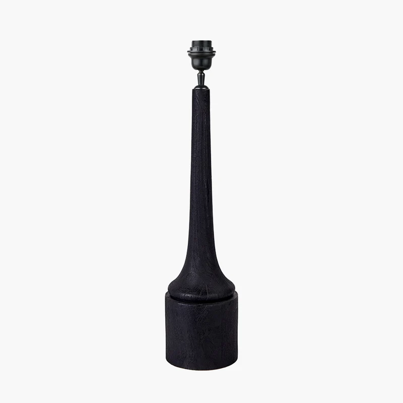 Marin Black Wood Tall Neck Table Lamp Base with Edward 40cm Natural Linen Cylinder Lampshade