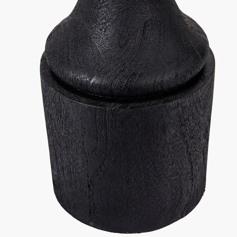 Marin Black Wood Tall Neck Table Lamp Base with Edward 40cm Natural Linen Cylinder Lampshade