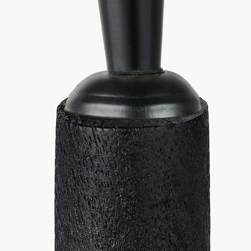 Marin Black Wood Tall Neck Table Lamp Base with Edward 40cm Natural Linen Cylinder Lampshade