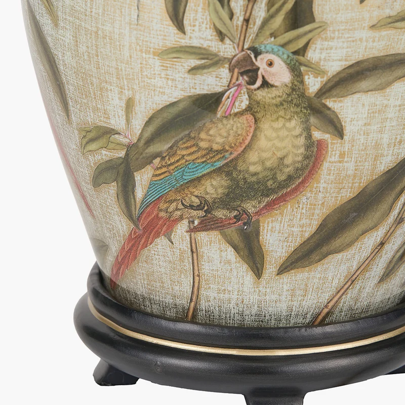 Parrot Small Glass Table Lamp Base with Bacall 30cm Almond Silk Knife Pleat Empire Lampshade