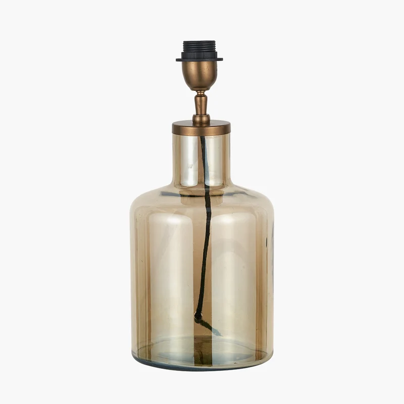 Palmo Smoke Lustre Glass Bottle Table Lamp Base with Lino 35cm White Self Lined Linen Cylinder Lampshade
