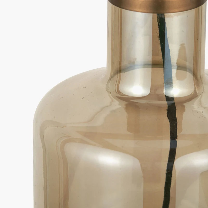 Palmo Smoke Lustre Glass Bottle Table Lamp Base with Lino 35cm White Self Lined Linen Cylinder Lampshade
