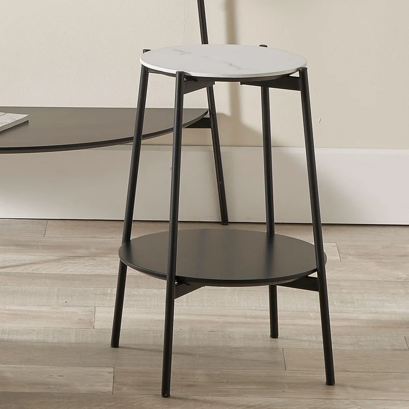 Marchello White Marble Veneer and Black Metal Side Table