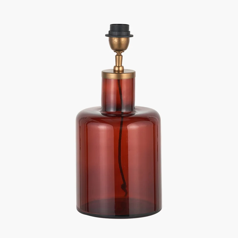 Palmo Amber Glass Bottle Table Lamp Base with Lino 35cm Black Self Lined Linen Cylinder Lampshade