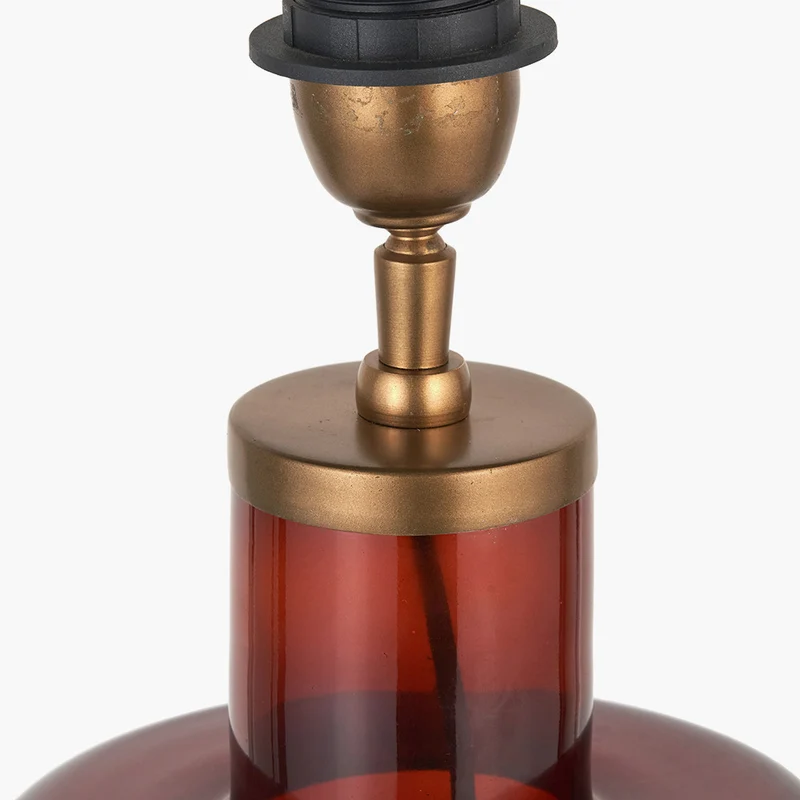 Palmo Amber Glass Bottle Table Lamp Base with Edward 35cm Natural Linen Cylinder Lampshade
