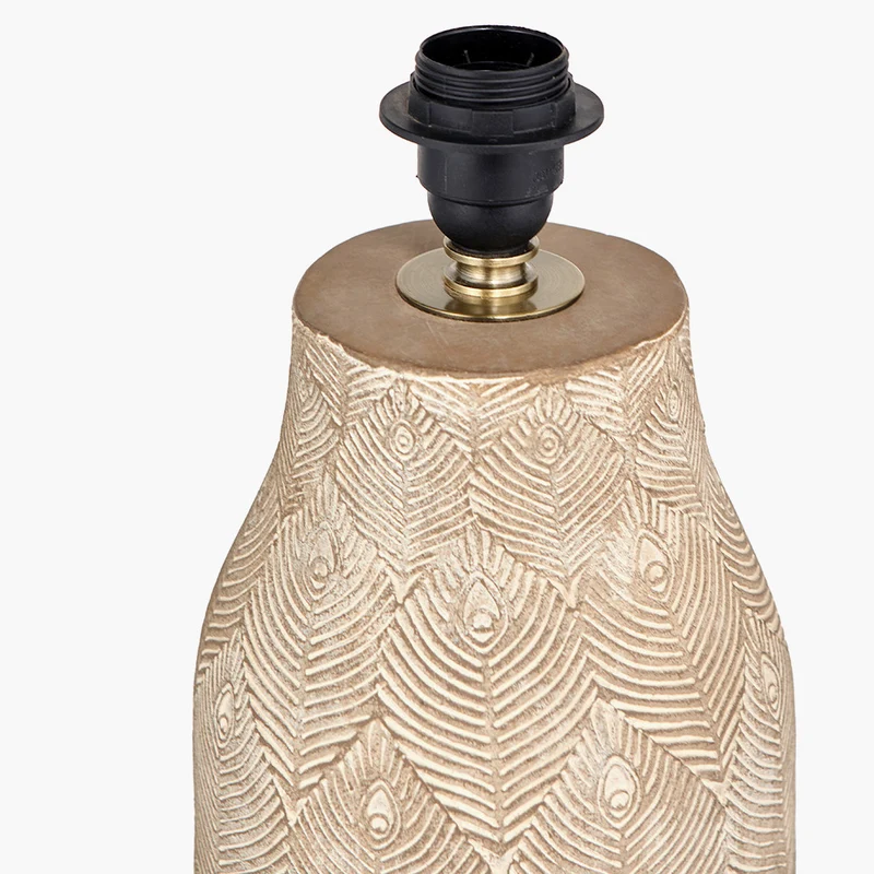 Palawan Stone Grey Feather Stoneware Table Lamp Base with Winston 40cm White Handloom Tapered Lampshade