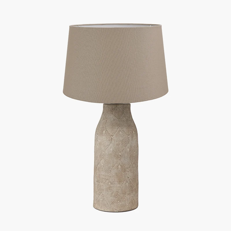 Palawan Stone Grey Feather Stoneware Table Lamp Base with Winston 40cm Taupe Handloom Tapered Lampshade