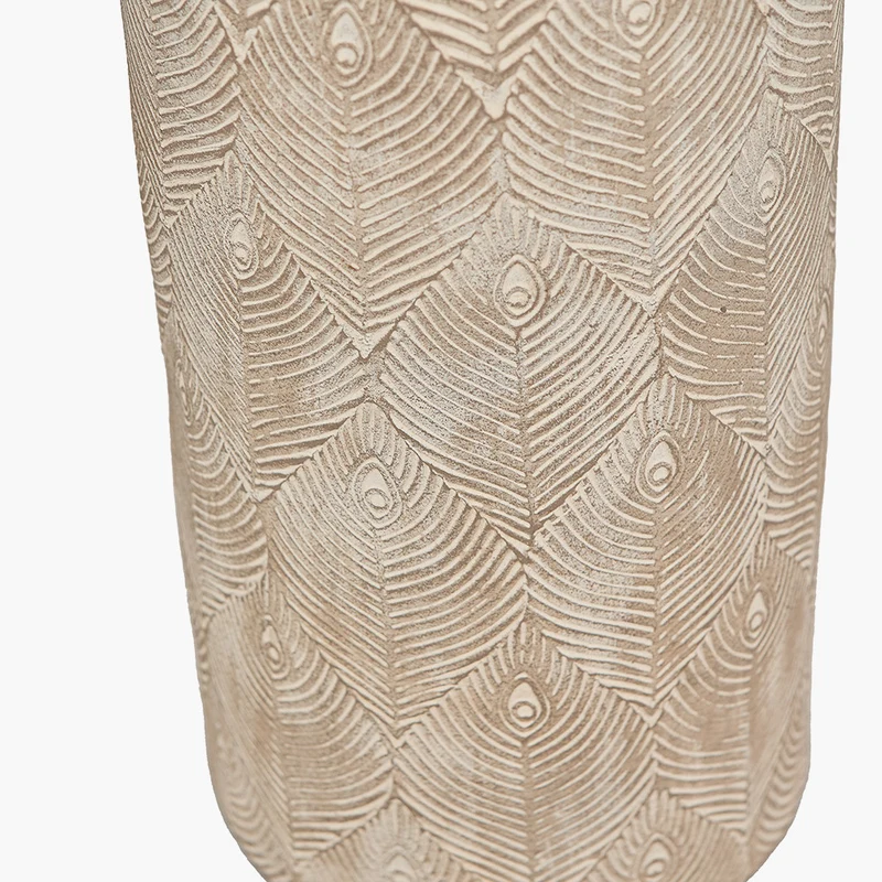Palawan Stone Grey Feather Stoneware Table Lamp Base with Winston 40cm Taupe Handloom Tapered Lampshade