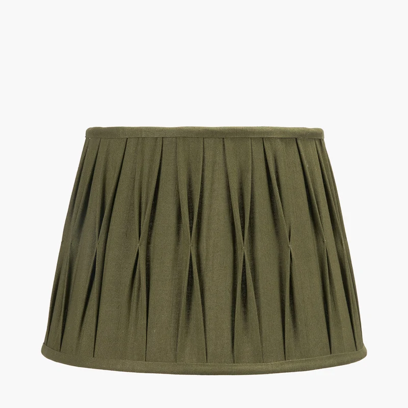 Odette 35cm Olive Green Cotton Slub Pinch Pleat Tapered Lampshade