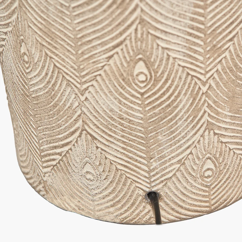 Palawan Stone Grey Feather Stoneware Table Lamp Base with Edward 40cm Natural Linen Cylinder Lampshade