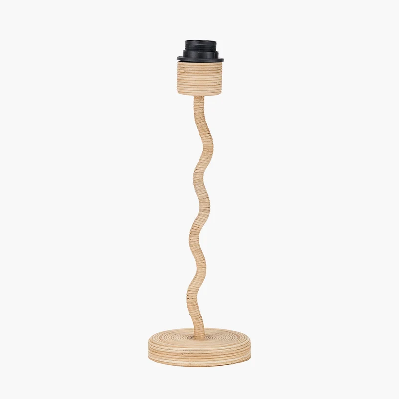 Palau Rattan Wave Table Lamp Base with Winston 20cm White Handloom Tapered Lampshade