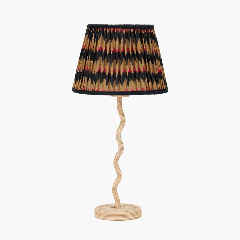 Palau Rattan Wave Table Lamp Base with Athira 25cm Multi Chevron Design Mushroom Pleat Tapered Lamp Shade