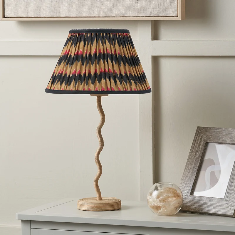 Palau Rattan Wave Table Lamp Base with Athira 25cm Multi Chevron Design Mushroom Pleat Tapered Lamp Shade