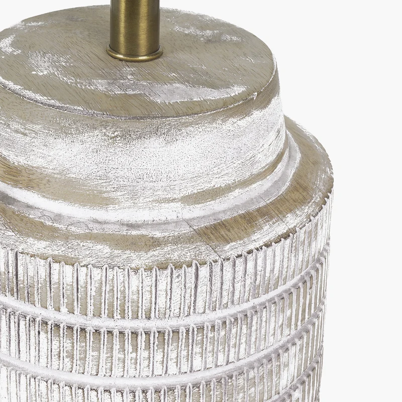 Paihia White Wash Wood Textured Short Table Lamp Base with Henry 30cm Taupe Handloom Cylinder Lampshade