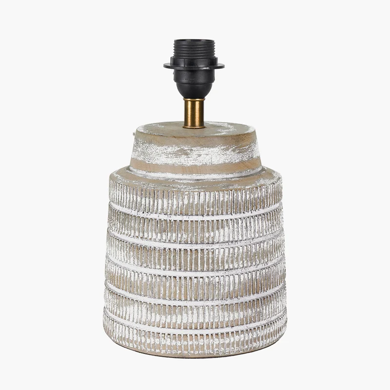 Paihia White Wash Wood Textured Short Table Lamp Base with Edward 30cm Natural Linen Cylinder Lampshade