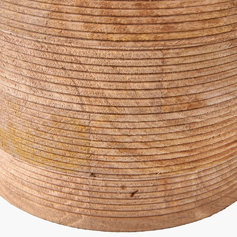 Nelu Natural Engraved Wood Dome Table Lamp Base with Rouen 35cm White Boucle Cylinder Lampshade
