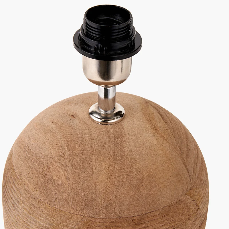 Nelu Natural Engraved Wood Dome Table Lamp Base with Lino 35cm Grey Self Lined Linen Cylinder Lampshade