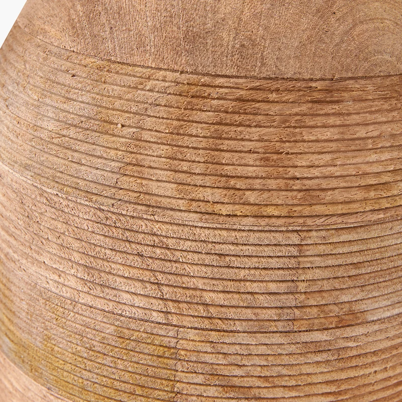 Nelu Natural Engraved Wood Dome Table Lamp Base with Lino 35cm Grey Self Lined Linen Cylinder Lampshade