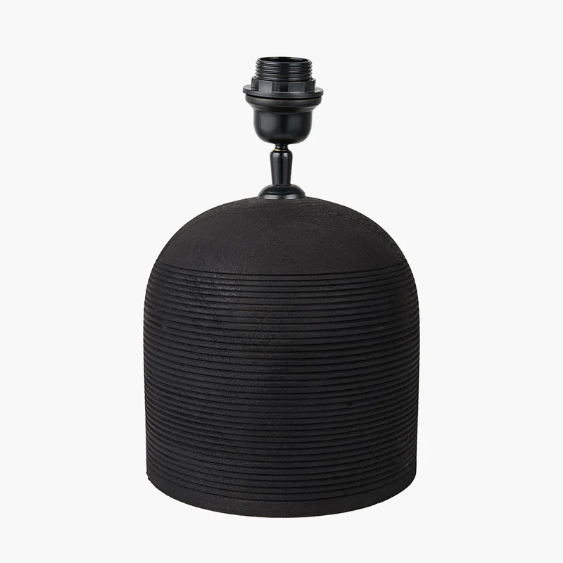 Nelu Black Engraved Wood Dome Table Lamp Base with Rouen 35cm White Boucle Cylinder Lampshade
