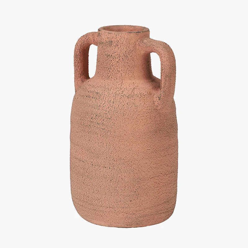 Natural Textured Terracotta Decorative Vase with Handles Medium