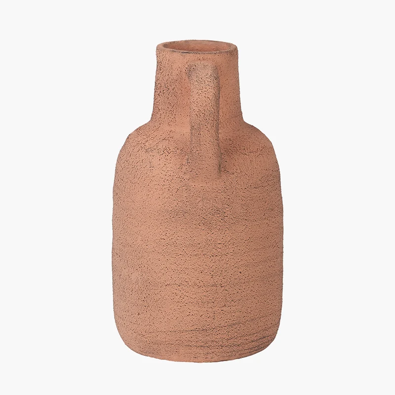 Natural Textured Terracotta Decorative Vase with Handles Medium