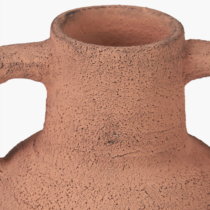 Natural Textured Terracotta Decorative Vase with Handles Medium