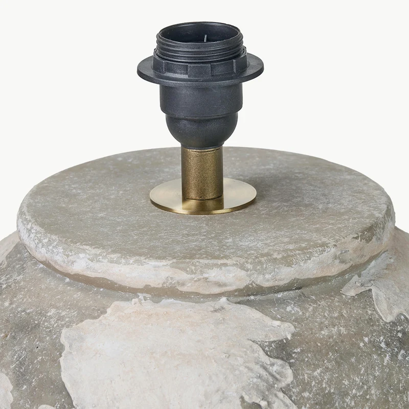 Lulia Antique Finish Stoneware Urn Table Lamp Base with Seychelles 50cm Cream Slubby Cotton Empire Lampshade