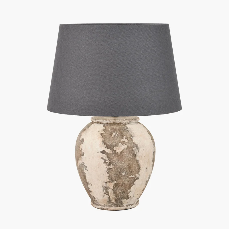 Lulia Antique Finish Stoneware Urn Table Lamp Base with Lys 45cm Steel Grey Self Lined Linen Tapered Lampshade