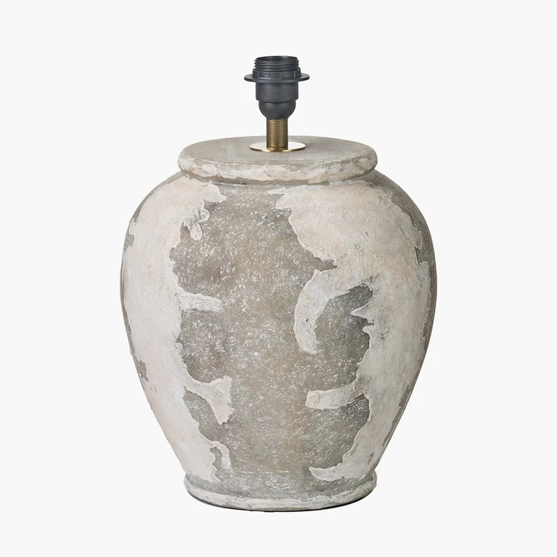Lulia Antique Finish Stoneware Urn Table Lamp Base with Edward 45cm Natural Linen Cylinder Lampshade