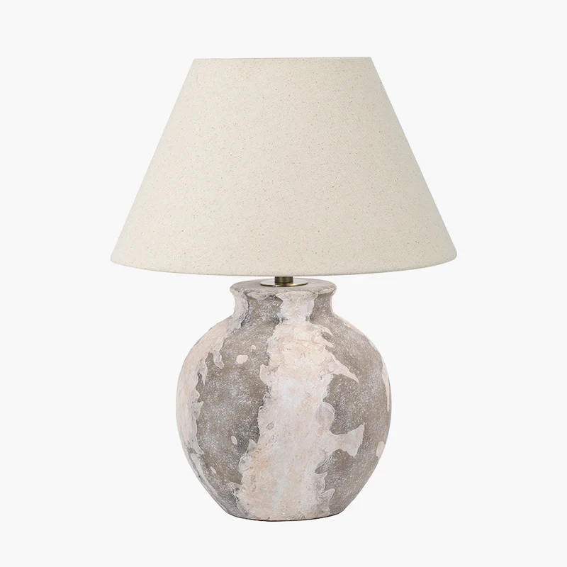 Lulia Antique Finish Stoneware Table Lamp Base with Seychelles 40cm Cream Slubby Cotton Empire Lampshade