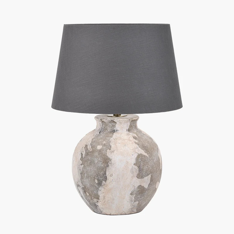 Lulia Antique Finish Stoneware Table Lamp Base with Lys 35cm Steel Grey Self Lined Linen Tapered Lampshade
