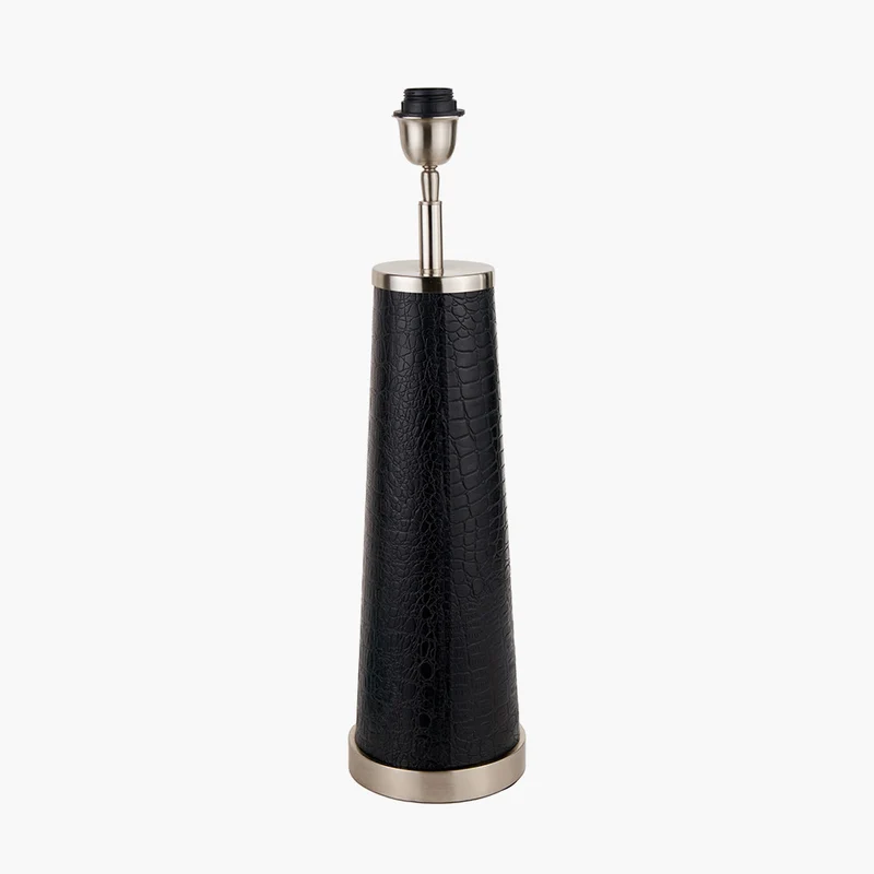 Laurence Black Croc Leather and Silver Table Lamp Base with Milos 35cm Natural Linen Tapered Lampshade