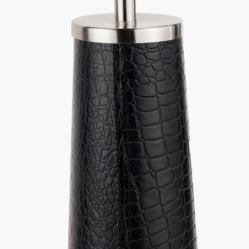 Laurence Black Croc Leather and Silver Table Lamp Base with Milos 35cm Natural Linen Tapered Lampshade