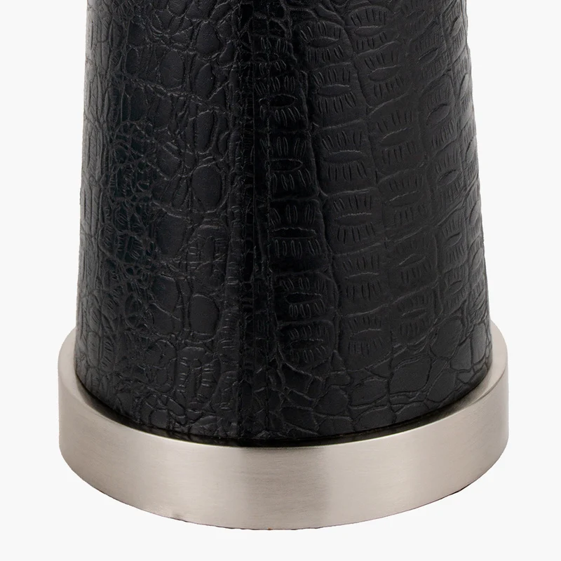 Laurence Black Croc Leather and Silver Table Lamp Base with Milos 35cm Natural Linen Tapered Lampshade