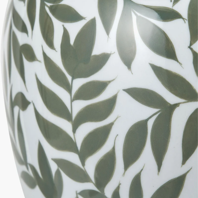 Laurel Olive Leaf Ceramic Table Lamp Base with Quinn 40cm Slubby Hopsack Cylinder Lampshade