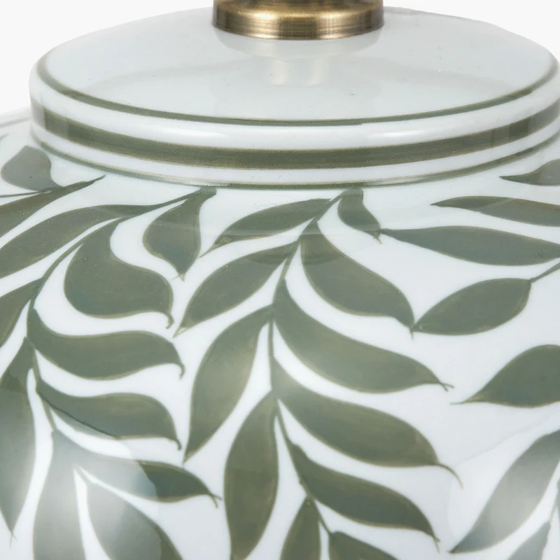 Laurel Olive Leaf Ceramic Table Lamp Base with Quinn 40cm Slubby Hopsack Cylinder Lampshade