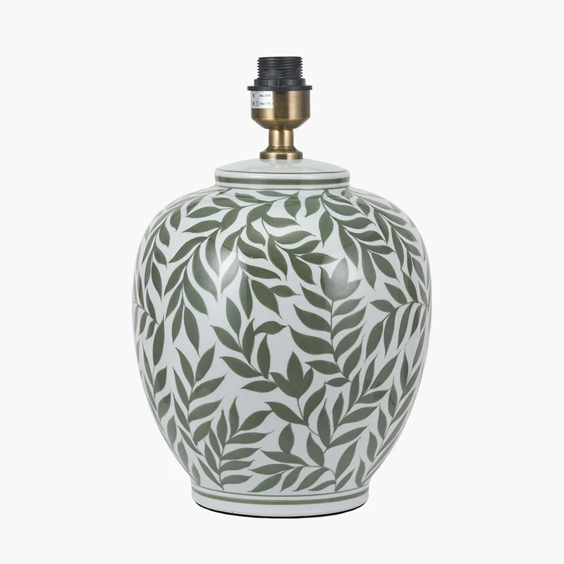 Laurel Olive Leaf Ceramic Table Lamp Base with Edward 40cm Pistachio Green Linen Cylinder Lampshade