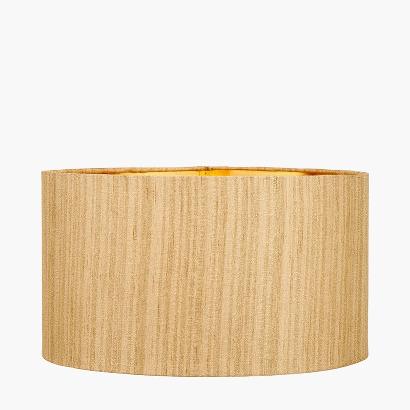 Maximo Matt Black and Antique Brass Cube Design Table Lamp Base with Stellan 35cm Gold Slubbed Silk Mix Gold Lined Cylinder Lampshade