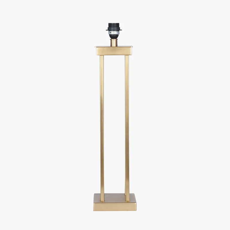 Langston Satin Brass Metal Column Table Lamp Base with Rouen 40cm White Boucle Cylinder Lampshade