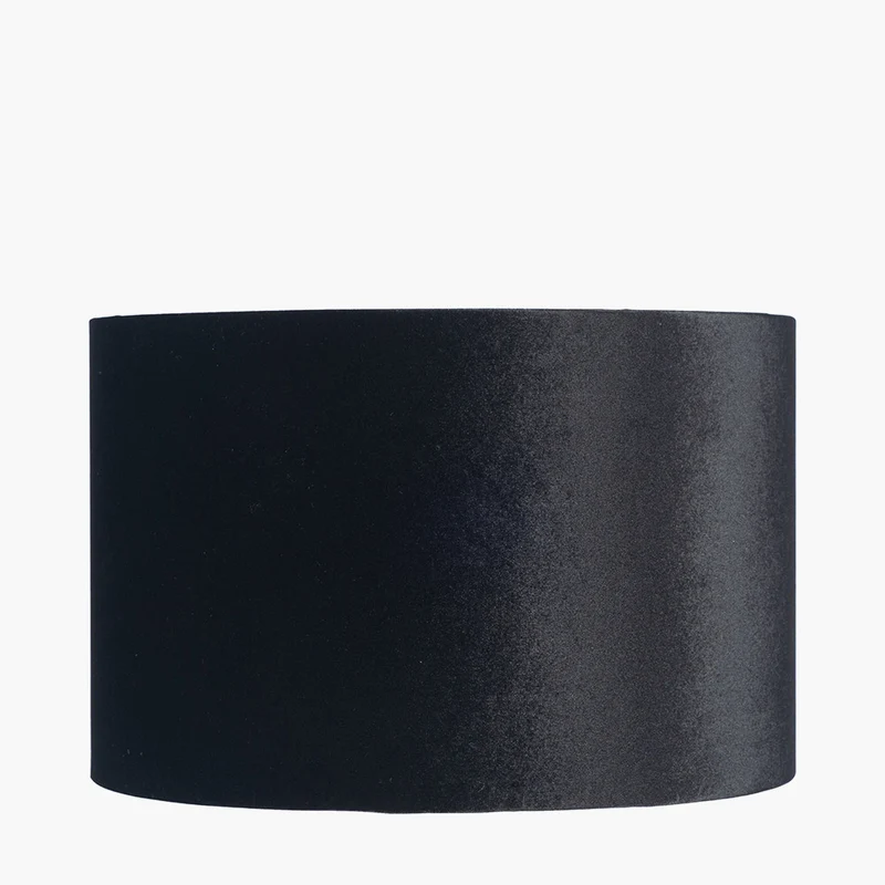 Langston Satin Brass Metal Column Table Lamp Base with Bow 40cm Black Velvet Cylinder Lampshade