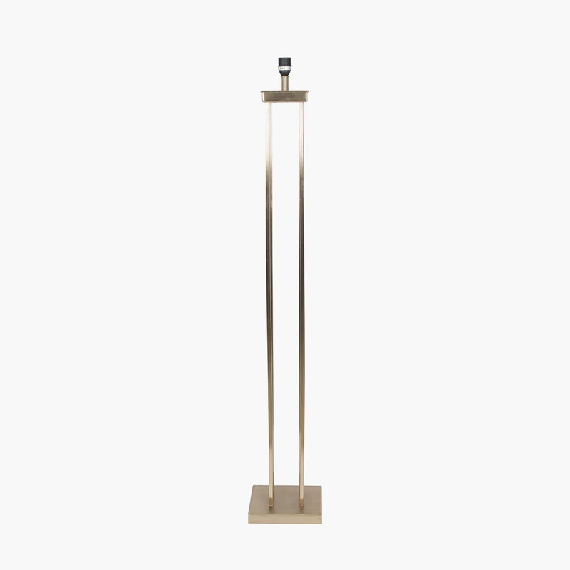 Langston Satin Brass Metal Column Floor Lamp Base with Rouen 45cm White Boucle Cylinder Lampshade