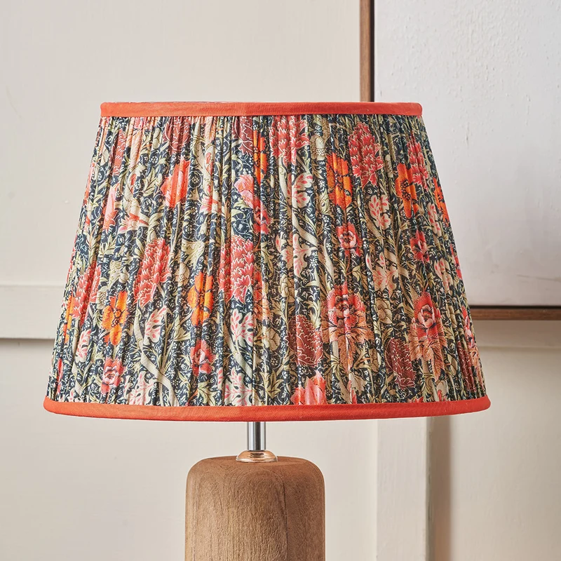 Floressa 40cm Red Floral Patterned Mushroom Pleat Tapered Lampshade