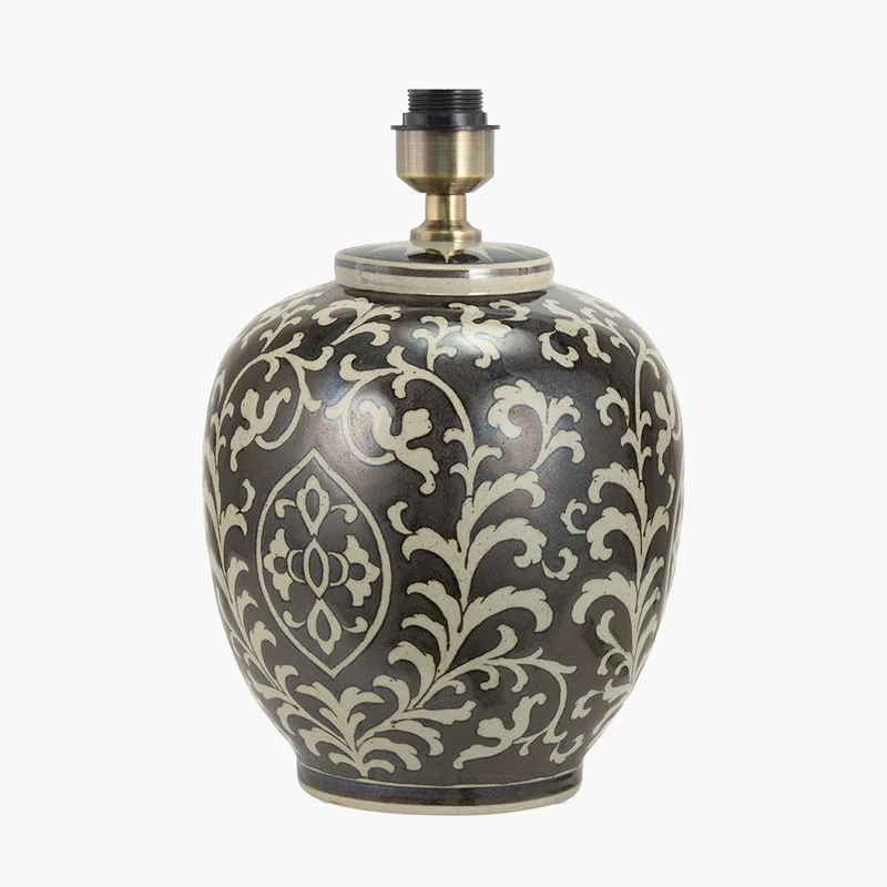 Florentine Grey and White Ceramic Table Lamp Base with Quinn 40cm Slubby Hopsack Cylinder Lampshade