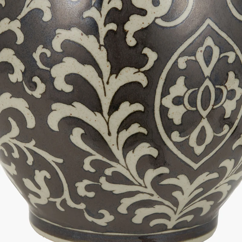 Florentine Grey and White Ceramic Table Lamp Base with Quinn 40cm Slubby Hopsack Cylinder Lampshade