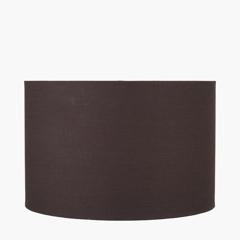 Florentine Grey and White Ceramic Table Lamp Base with Lino 40cm Bitter Chocolate Self Lined Linen Cylinder Lampshade