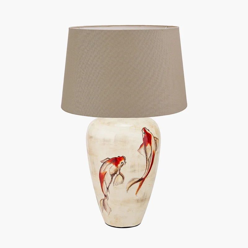 Emerayn Koi Natural Ceramic Table Lamp Base with Winston 40cm Taupe Handloom Tapered Lampshade