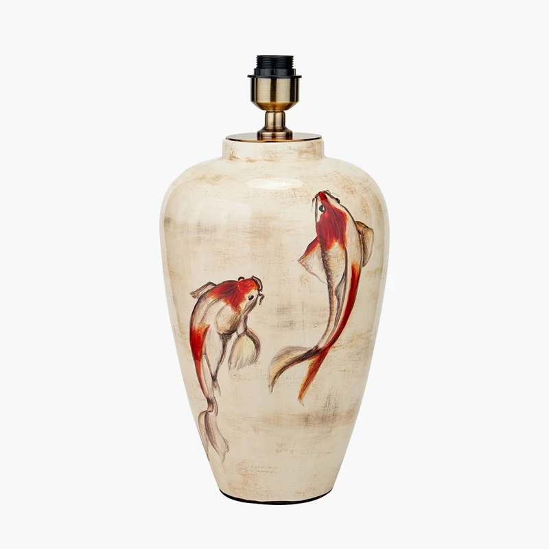 Emerayn Koi Natural Ceramic Table Lamp Base with Winston 40cm Taupe Handloom Tapered Lampshade