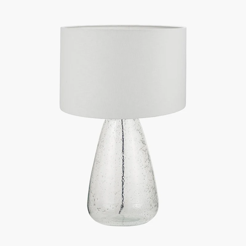 Elysia Bubble Glass and Silver Metal Table Lamp Base with Lino 40cm White Self Lined Linen Cylinder Lampshade